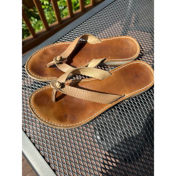 Olukai Nohie Brown Leather Flip Flop Sandals Size 8 - Picture 1 of 6